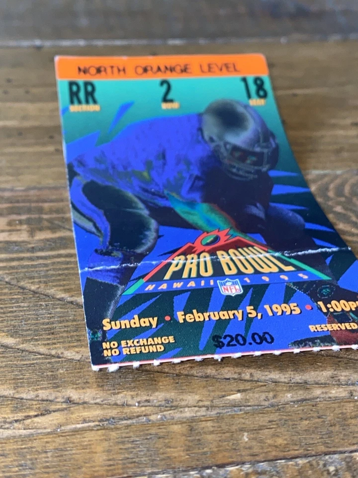 1995 NFL Pro Bowl Official Ticket MVP Marshall Faulk Barry Sanders John Elway - Imagem 3 de 4