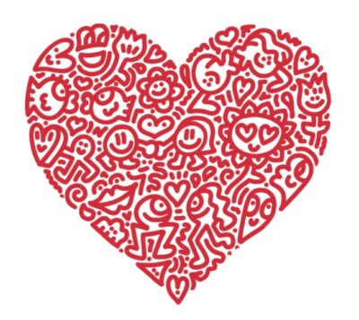Mr Doodle Pop Heart Holding Hand RED