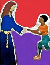 PAINTING,'SHALL WE GO ON?',ACRYLIC& 24K GOLD PAINT,REALISM,PAPER BOARD,FREE SHIP