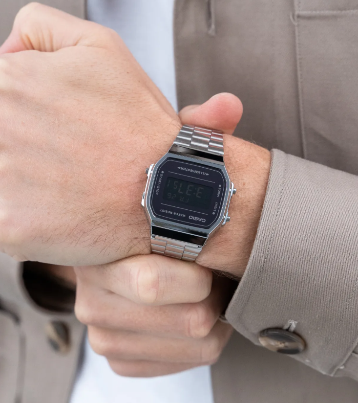 Casio Vintage Digital Black, Silver Stainless Steel Unisex Watch