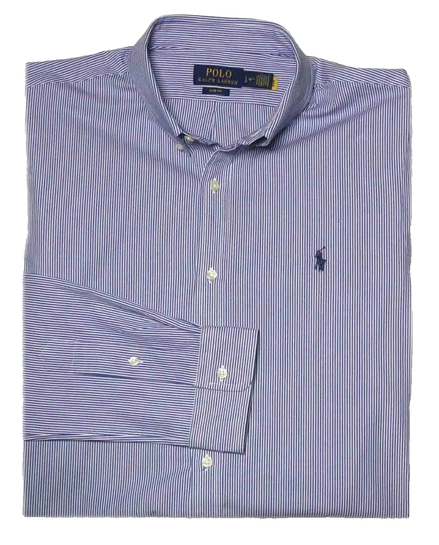 ralph lauren dress shirts ebay Ralph Lauren Slim Fit Stretch Oxford Shirt Men 2XL Blue Long Sleeve Flesh Pony