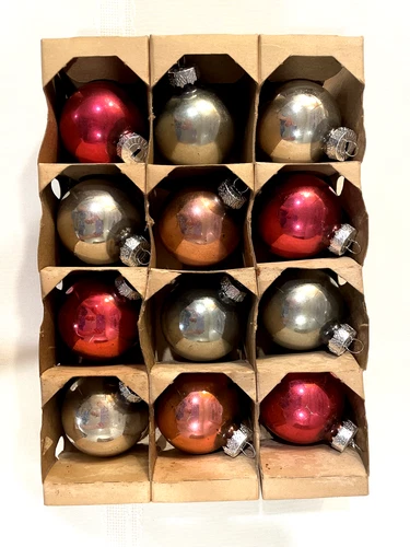Vintage Christmas ornaments 12 Shiny Brite 2" inch colored balls