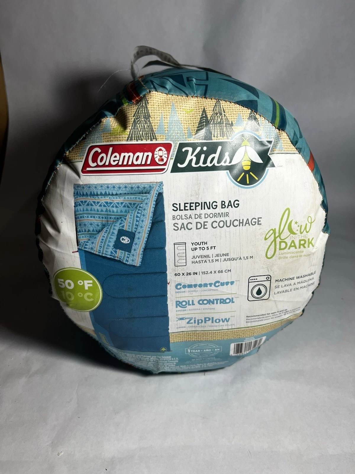 Coleman Sleeping Bag Kids 60 x 26” Glow In The Dark 50 Degree Camping Sleepover