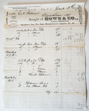 1879 Receipt, Howe & Co Harware, Troy NY, C.N. Williams, Elizabethtown New York