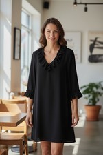 Tory Burch Size 2 Black Ruffle 3/4 Sleeve Mini Black Dress Fancy Fairy Whimsy