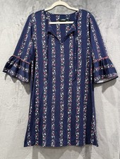 Lauren Ralph Lauren Navy Floral Stretch Bell Sleeve Shift Dress Size Medium