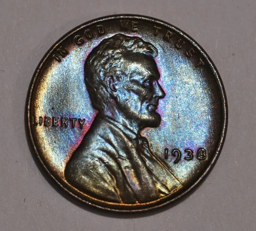 1938 Unc BU Lincoln Cent ~ Beautiful Toning!