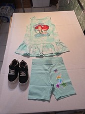 Disney Little Mermaid Green Outfit With Shorts And Carters Gym Shoes Size 5