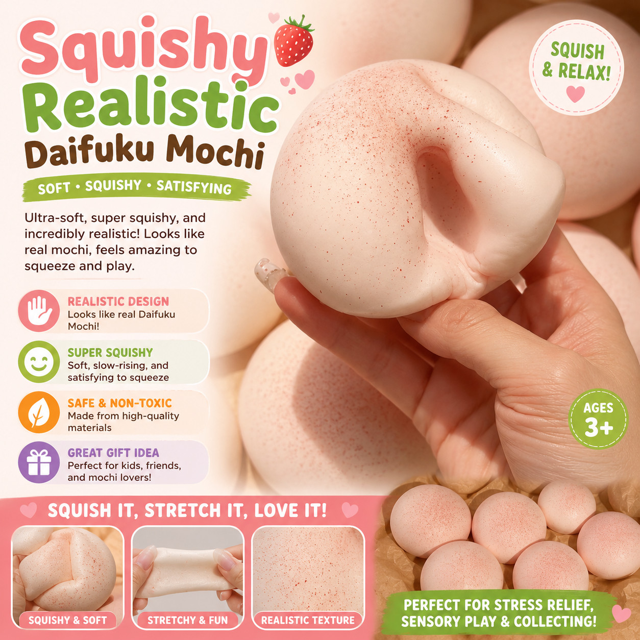 Juguete sensorial de alivio del estrés blando Daifuku Mochi regalo a menudo