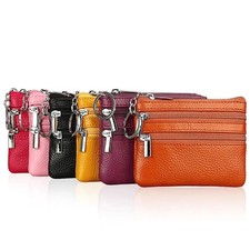 Women Key Ring Leather Mini Purse Coin Small Change Bag Card Wallet Pouch Zip Up