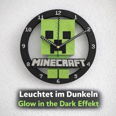 Minecraft Wanduhr Kinderzimmer Gamer Geschenk leise Uhr Deko leuchtend