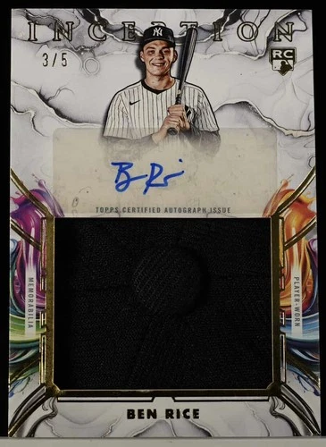2025 Topps Inception Baseball #IAJH-BR Relic Hat 3/5 Auto Ben Rice (RC) Yankees