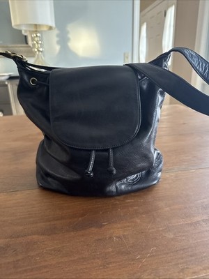 Ralph Lauren Saddlers Soft Shoulder Bucket Bag Black w Gold 