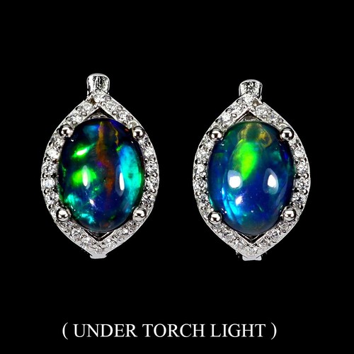 925 Sterling Silver Earrings Oval Black Opal 9x7mm Natural Gemstone Jewelry
