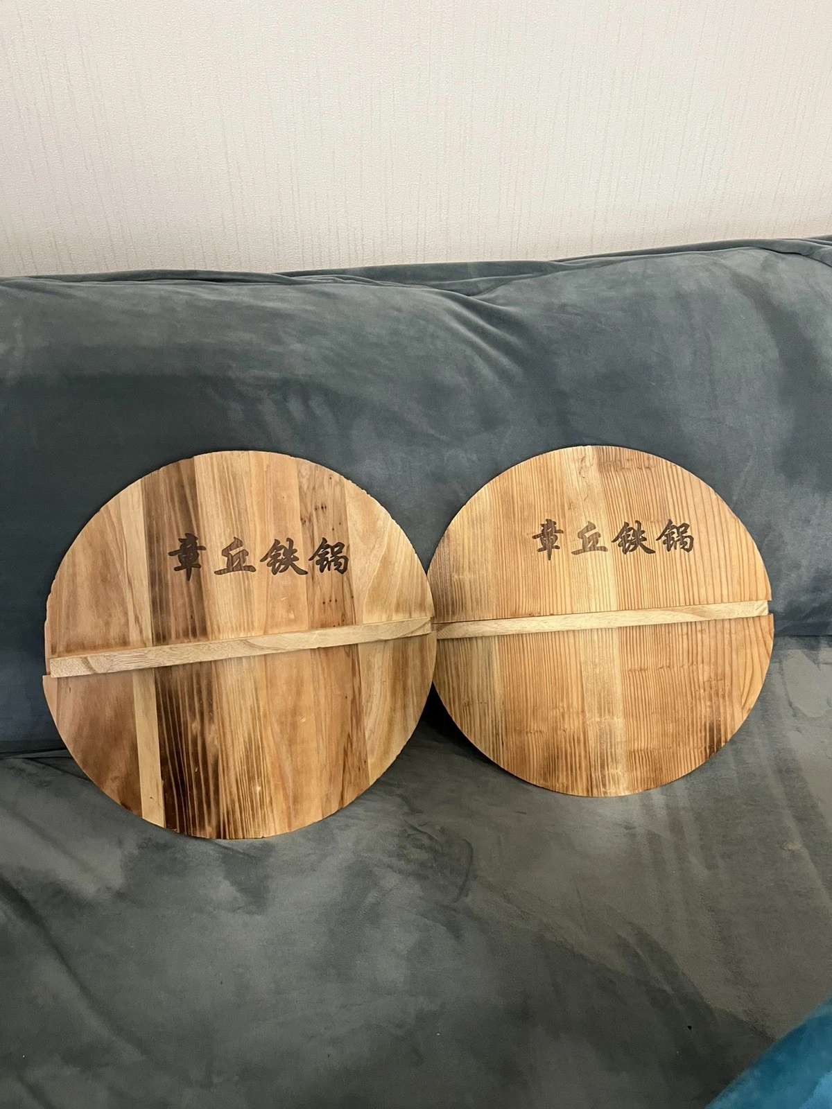 2 Wooden Wok Lid Kitchen Tool Heat Resistant Anti Hot for Cooking Pot Cover 35cm