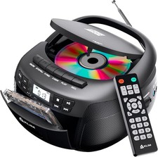 Bluetooth CD Cassette Player Boombox w/ AM/FM Radio, USB, AUX Remote