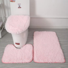 Image of 100% Cotton Luxury Reversible 3pc Bath & Pedestal Mat Set Thick, Soft, Non-Slip
