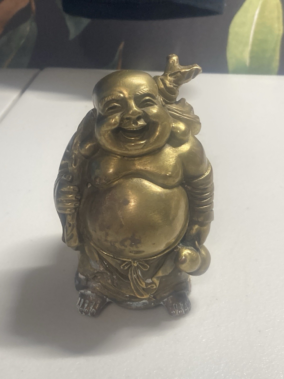 Solid Brass Laughing Buddha Statue 3” Tall 1.5 Lbs 