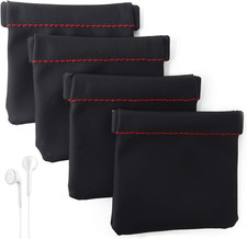 4 Pcs PU Leather Earphone Pouch Headphone Storage Bag Snap Closure