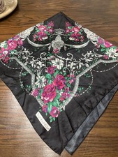 Sunkyung Sa Vintage Scarf 33x34 Inches Black Floral Print