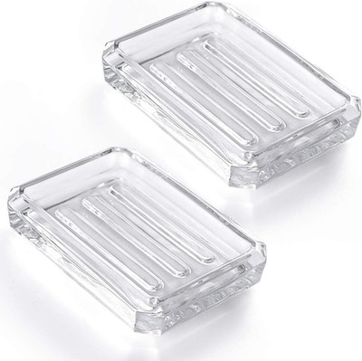 MDLUU 2-Pack Glass Bar Soap Dish, Decorative Soap Saver Tray for Shower, Bathtub