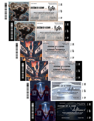 System of a Down SOAD custom commemorative tickets Korn A7X