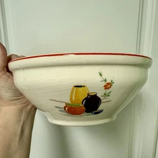 VINTAGE KITCHEN KRAFT  OVEN SERVE MEXICANA NESTING BOWL WITH RED BAND 8 1/2" HLC
