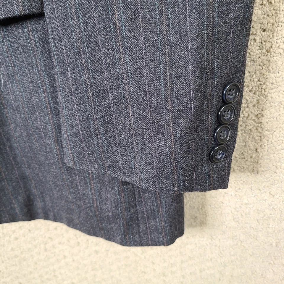 Vintage Kuppenheimer Suit Mens 46R Gray Striped 2 Piece Wool Blazer Pants 36x30 - Image 3 of 4