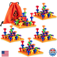 Shappy Toddler Peg Board Montessori Toy, 120 Pcs Colorful Stackable Pegs