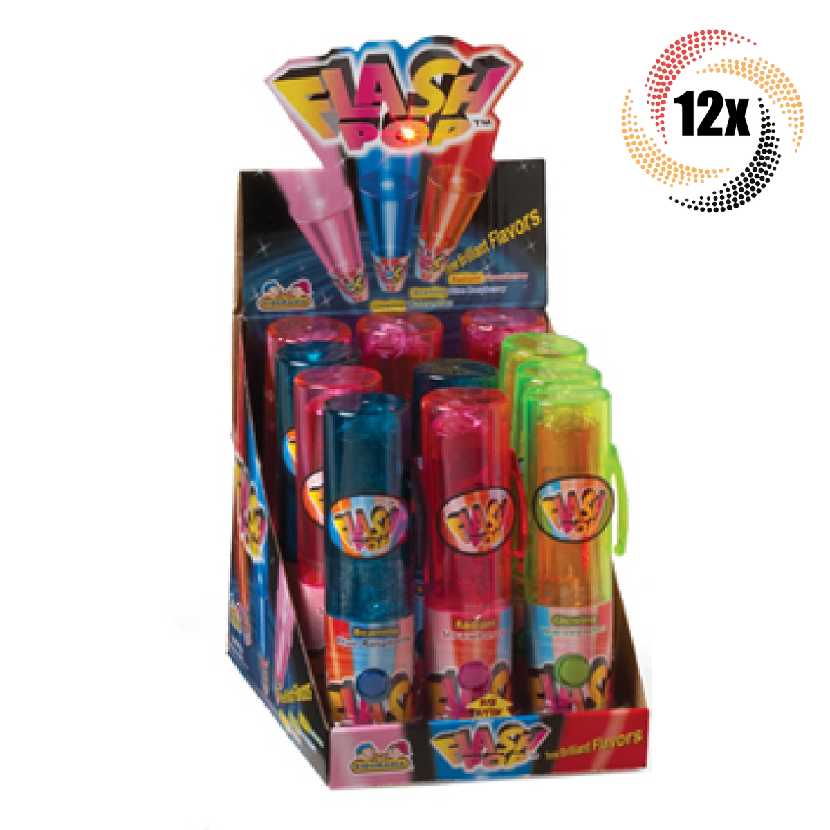 Full Box 12x Pops Kidsmania Flash Pop Lollipop Assorted Novelty
