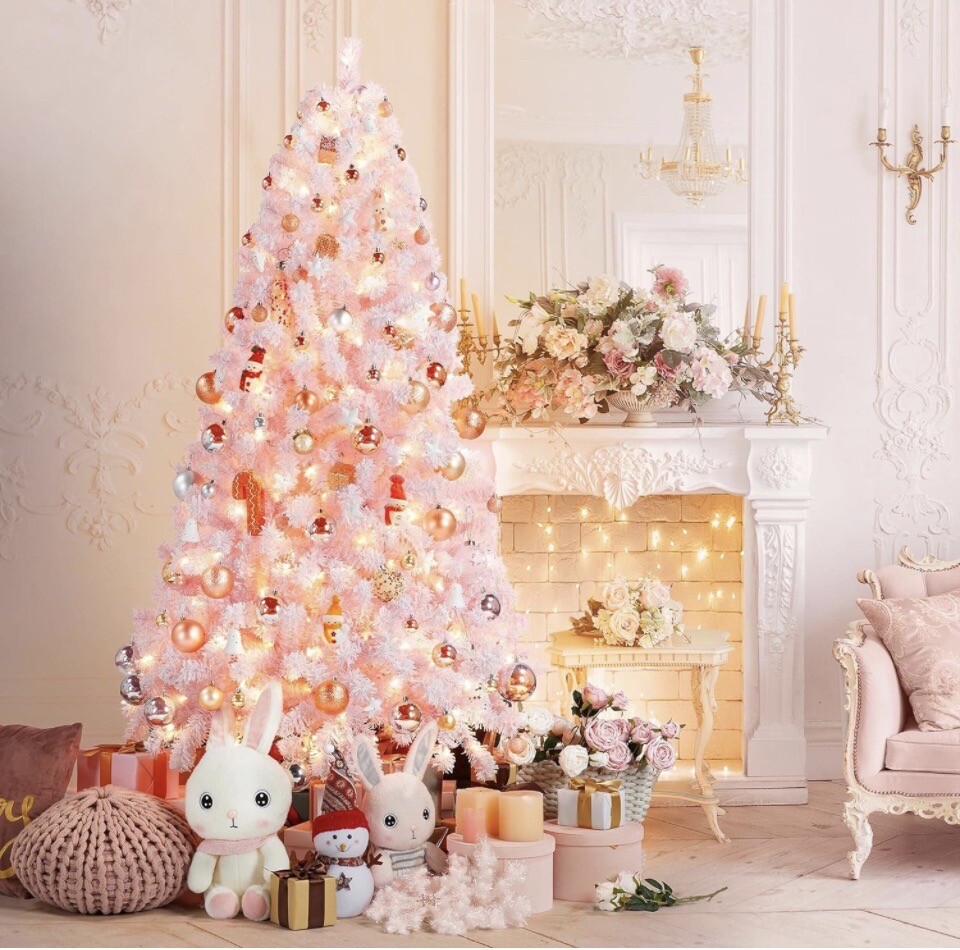 Yaheetech 6ft Pink Prelit Christmas Tree Snow Flocked, 820 Tips, 250 Lights eBay
