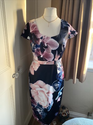 Coast Kleid Größe 14 Blumenmuster/schwarz quadratischer Ausschnitt figurbetont Reißverschluss hinten neu mit Etikett