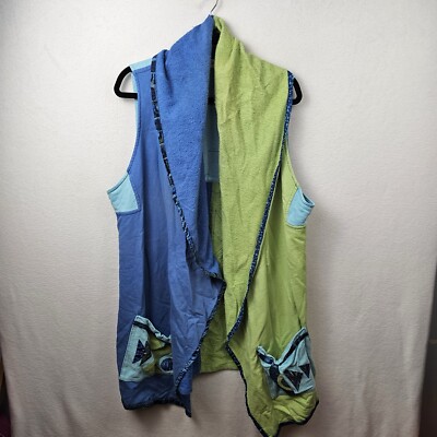 Nu Views Vest Woman s Size 2 Blue Green Sleeveless Cardigan Patchwork Vintage