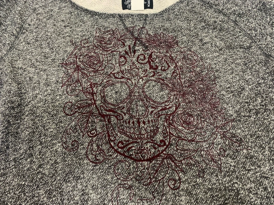 Camiseta Metal Mulisha Mujer Gris Rosa Calavera Cuello Redondo XL Manga Larga Nueva con Etiquetas Foto 2 de 4