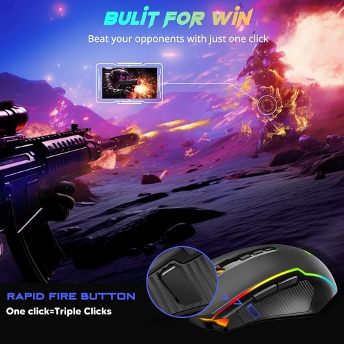 Redragon Gaming Maus Kabellos RGB Wiederaufladbar Gaming-Maus 9 Macro 8000 DPI - Bild 6 von 8