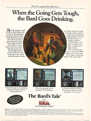 The Bards Tale Electronic Arts Tough Goes Drinking for Apple II C64 128 Print Ad