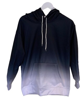 NEW Womens Small Hoodie Ombré Black To White Pocket Drawstring Soft Lining