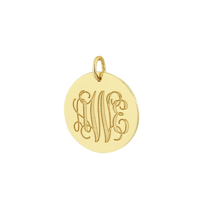 Massiver 14K Gold 3/4'' Monogramm 3 Initialen Scheibe Charm runder Anhänger Halskette GC08
