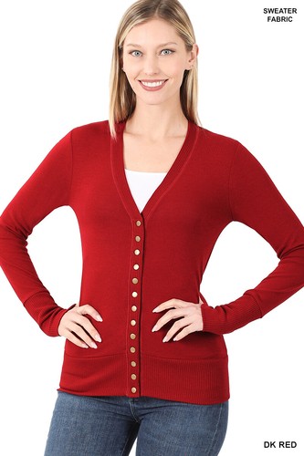 Women Snap Button Front V-Neck Soft Stretch Rayon Blend Fabric Sweater Cardigan - Picture 32 of 64