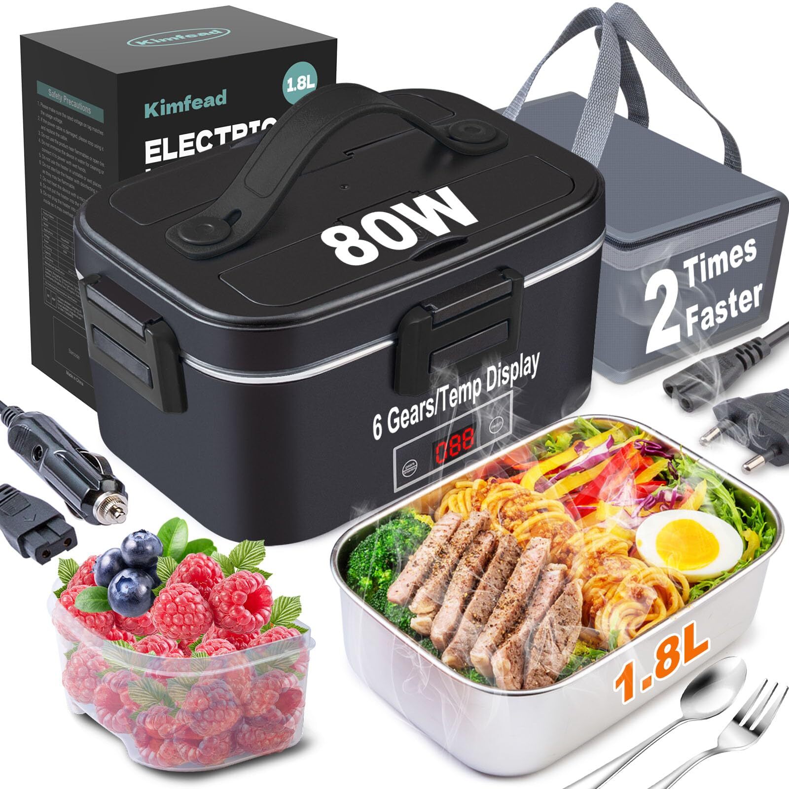 Kimfead Scaldavivande Elettrico 1.8L - Acciaio Inox 80W per Famiglia