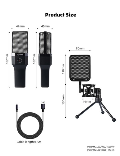 RGB Gaming Mic USB-A/C Condenser Microphone with Mute Button for Phone Pc Tablet - Afbeelding 20 van 24