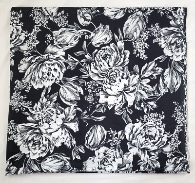 Wamsutta Black White Floral Toile Fabric Lightweight Rose Tulip 4+ Yards