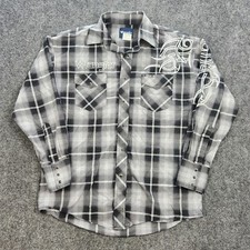 Wrangler Western Shirt Mens Medium Spell Out Embroidery Pearl Snap Rodeo Cowboy