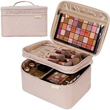Double Layer Travel Makeup Bag Women Cosmetic Case, Organizer for Large Pink