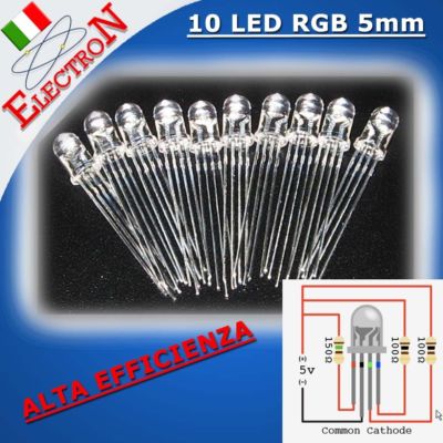 10x RGB LED 5mm HOCHWIRKSAM TRANSPARENT SUPERHELL GEMEINSAME KATHODE 8000mcd