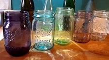 BALL MASON JAR - 16 oz PINT ~ Purple  Blue  Pink  Green  ~ GLASS ~ Regular Mouth