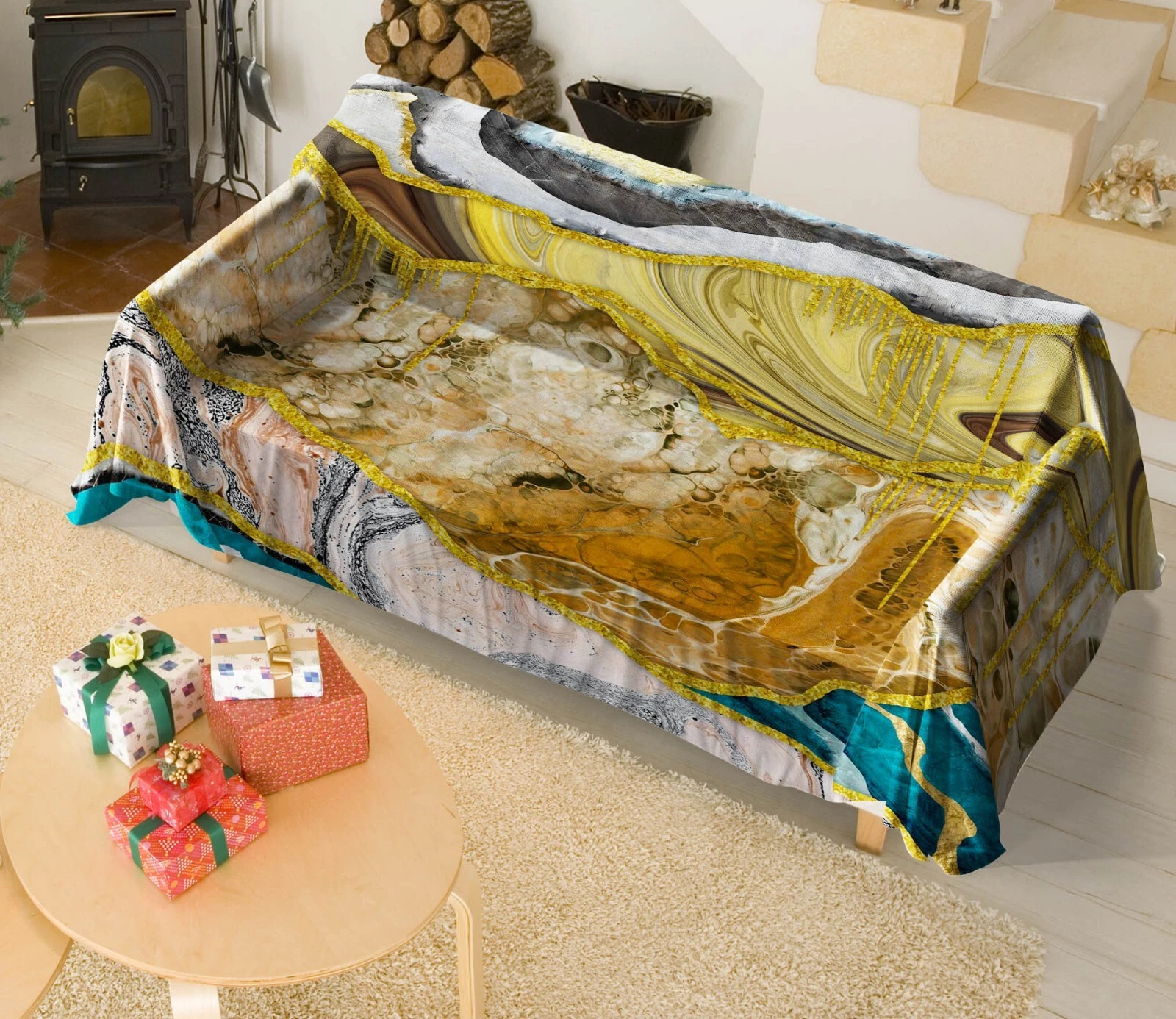 3D Golden Texture N2705 Sofa Cover High Stretch Lounge Slipcover Protector Couch