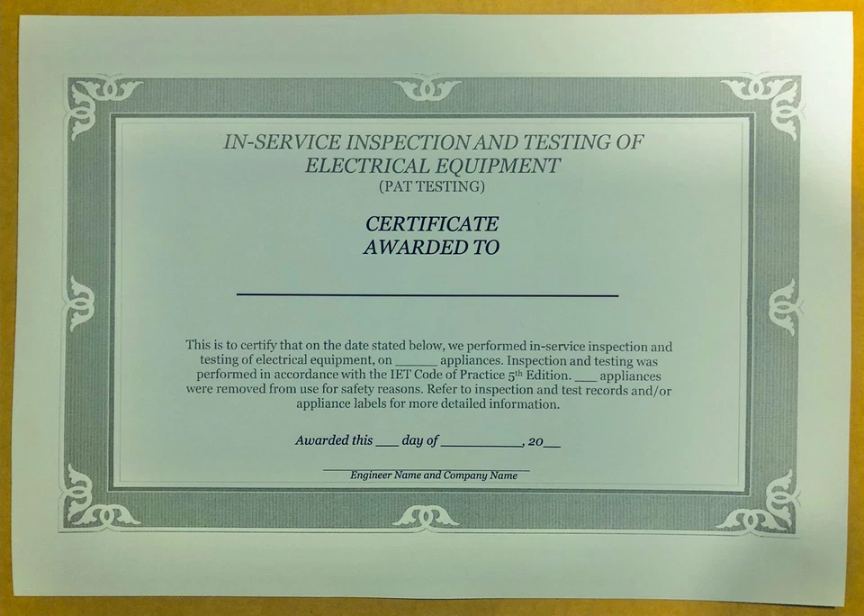 CALIBR8 50 PAT Test Certificates, Revised 5th Edition Compliant, 180gsm Coloured Card