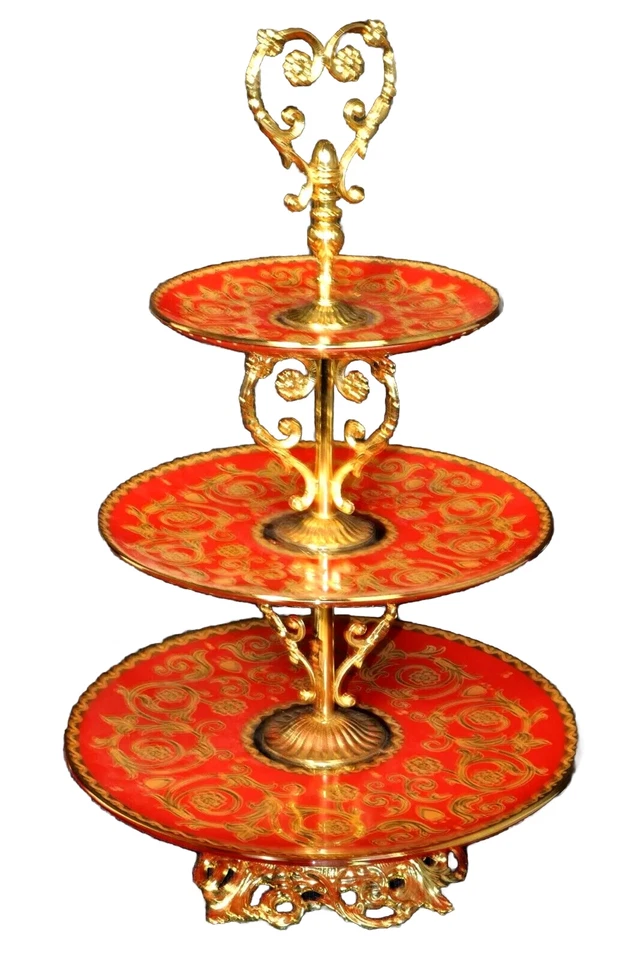 MURANO Art Glass 3-Tier Footed Tray Red/Gold by Decotech Hand Made Italy New - Image 3 of 4