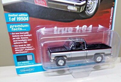 SQUARE 1981 Chevy Silverado 10 MIDNIGHT BLACK SILVER Auto World Diecast Pickup 